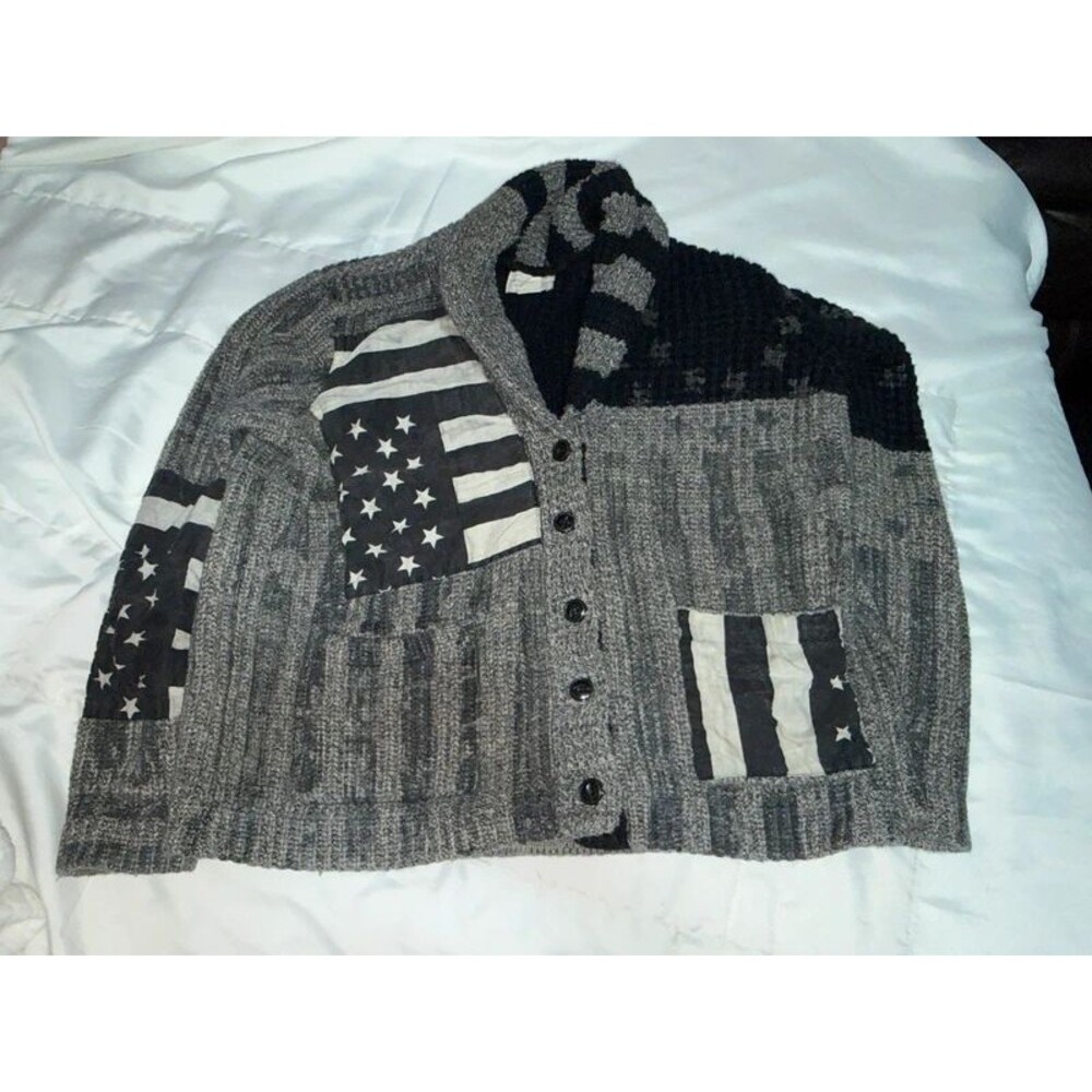 Denim & Supply Ralph Lauren XL American Flag Cardigan Sweater Patchwork Gray